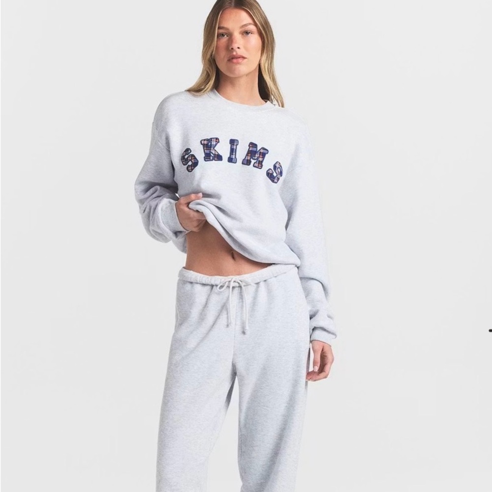 SKIMS Plaid Logo Cotton Fleece Crewneck Sweatshirt SOLD OUT